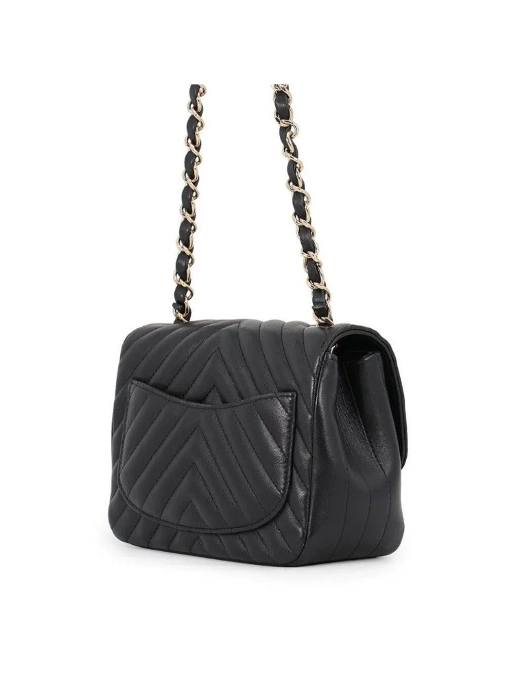 Chanel Chain Shoulder Bag Chevron CC Logo Mini Lambskin V-stitch Black